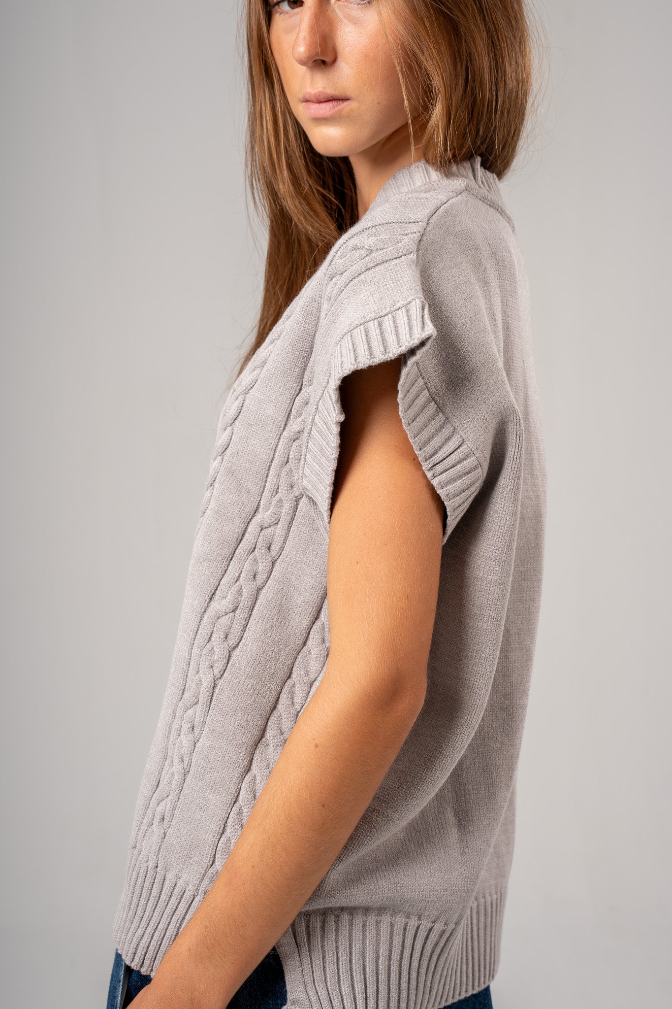 Grey V-Neck Cable vest